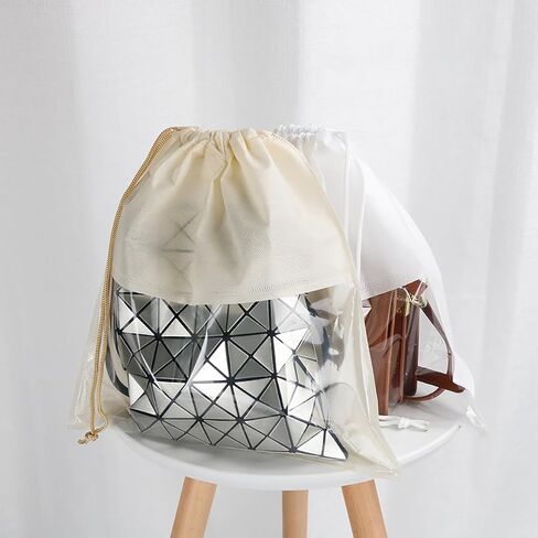 4pcs ​Drawstring Dust Bags with Clear Window, Grey Dust Covers for Handbags Purses Storage, 4 Sizes Travel Organizer​, Grey in Kuwait