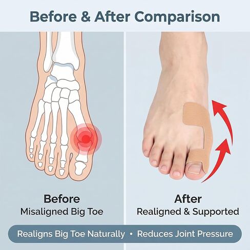 60 PCS Pre-Cut Bunion Corrector Kinesiology Tape–Self-Adhesive Hallux Valgus Corrector for Men & Women,Elastic, Breathable & Hypoallergenic Latex-Free Toe Support Strips (Skin Color) in Kuwait