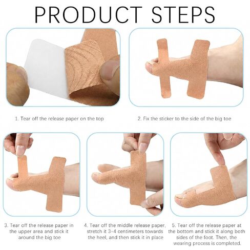 60 PCS Pre-Cut Bunion Corrector Kinesiology Tape–Self-Adhesive Hallux Valgus Corrector for Men & Women,Elastic, Breathable & Hypoallergenic Latex-Free Toe Support Strips (Skin Color) in Kuwait