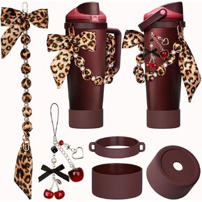5Pcs Black Cherry Accessories for Owala with Boots, Charm, Handle Strap | 2pcs Silicone Boots, Compatible with Freesip Water Bottle 24oz/32oz/Sway 30oz/Tumbler 40oz in Saudi Arabia