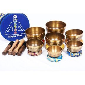 Set of 7 Chakra Etching Singing bowl- All in one- Handmade, healing bowls from Nepal-Meditation Bowl,Healing, Great for Meditation, Yoga, Sound Bath, Mindfulness, Relaxation ~ Cushion, Wooden Mallet in Saudi Arabia