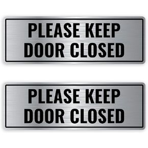 2PC Keep Door Closed Sign, 9 x 3 Inches - Brushed Silver Aluminum - Strong Self-Adhesive - Please Shut Close Door Signs in Kuwait