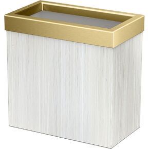 Gatco Modern Rectangle Wastebasket, White Oak/Brushed Brass Lid - Stainless Steel Trash Can with Removable Lid, Leakproof, 3 Gallon Capacity for Bathroom, Bedroom, Kitchen, or Office in Saudi Arabia