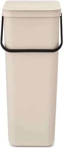 Brabantia Sort & Go Recycle Bin 10.6 Gallon/40L (Soft Beige), Space-Efficient Recycle Container with Handle, Kitchen Garbage Can with Removable, Stay-Open Lid, Easy-to-Clean Trash Can for Kitchen in Kuwait
