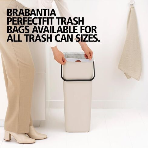 Brabantia Sort & Go Recycle Bin 10.6 Gallon/40L (Soft Beige), Space-Efficient Recycle Container with Handle, Kitchen Garbage Can with Removable, Stay-Open Lid, Easy-to-Clean Trash Can for Kitchen in Kuwait