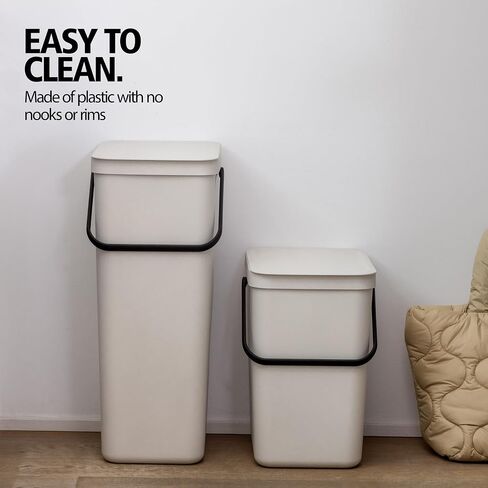 Brabantia Sort & Go Recycle Bin 10.6 Gallon/40L (Soft Beige), Space-Efficient Recycle Container with Handle, Kitchen Garbage Can with Removable, Stay-Open Lid, Easy-to-Clean Trash Can for Kitchen in Kuwait