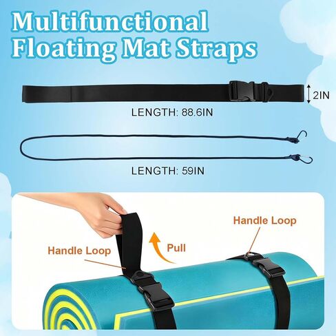 2 Set Multifunctional Floating Mat Straps with Quick-Release Buckles 59" Rope Hanger and Adjustable Floating Water Pad Strap-Attach Eyelets & Carry Loops for Secure Lily Pad to Boat Cleat or Rail in Kuwait