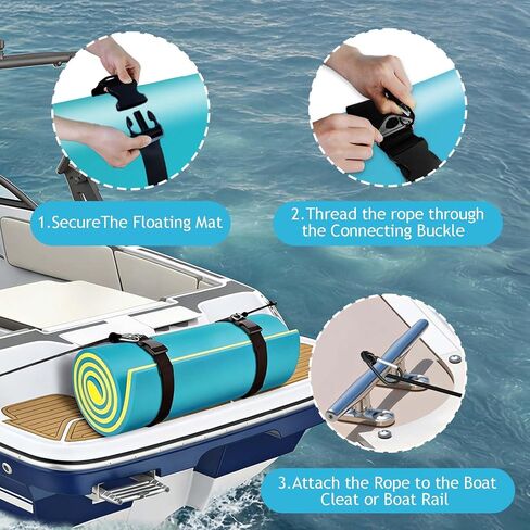 2 Set Multifunctional Floating Mat Straps with Quick-Release Buckles 59" Rope Hanger and Adjustable Floating Water Pad Strap-Attach Eyelets & Carry Loops for Secure Lily Pad to Boat Cleat or Rail in Kuwait