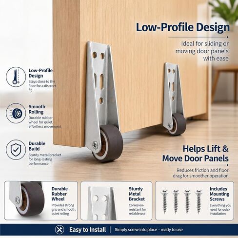 2 PCS Low Profile Casters, Rubber Low Profile Caster Wheels, Non-Slip Side Mount Caster Wheels for Room Door, Storage Box, Underbed Drawer, Cabinet,Bookcase(Silver, 0.8") in Kuwait