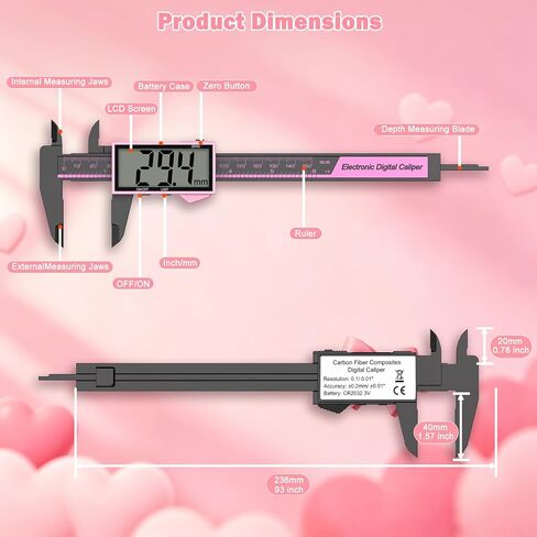 مجموعة فرجار رقمي HDLNKAK مقاس 6 بوصات، أداة قياس، فرجار رنيه دقيق 0.01 بوصة - شاشة LCD كبيرة مع مفتاح بوصة/ملليمتر، ميزة الإيقاف التلقائي، قياس لقياسات دقيقة بنفسك. in Kuwait