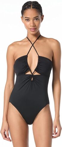 Michael Kors Women's Solid Laced Keyhole Halter One Piece in Kuwait