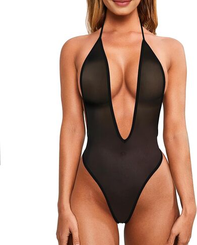 SHERRYLO Sheer One Piece Swimsuit Thong Bathing Suit High Cut See Through Monokini for Women Sexy Transparent Mesh Swimsuits in Kuwait