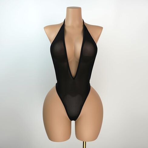 SHERRYLO Sheer One Piece Swimsuit Thong Bathing Suit High Cut See Through Monokini for Women Sexy Transparent Mesh Swimsuits in Kuwait