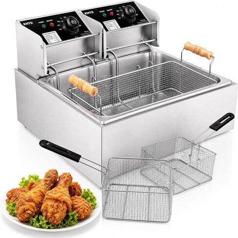 Commercial Deep Fryer with Basket, 12.7QT/12L Large Capacity Electric Oil Fryer, 3400W Stainless Steel Countertop Fryer with Temperature Control & Lids for Restaurant Home Kitchen in Kuwait