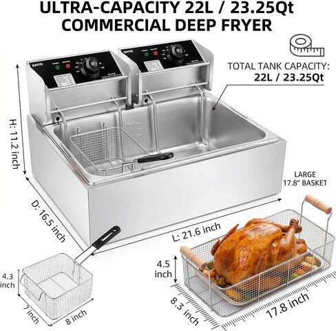 Commercial Deep Fryer with Basket, 12.7QT/12L Large Capacity Electric Oil Fryer, 3400W Stainless Steel Countertop Fryer with Temperature Control & Lids for Restaurant Home Kitchen in Kuwait