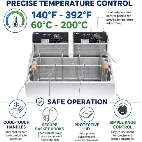 Commercial Deep Fryer with Basket, 12.7QT/12L Large Capacity Electric Oil Fryer, 3400W Stainless Steel Countertop Fryer with Temperature Control & Lids for Restaurant Home Kitchen in Kuwait