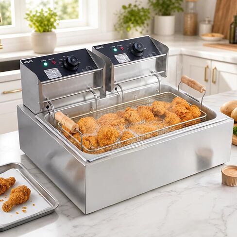 Commercial Deep Fryer with Basket, 12.7QT/12L Large Capacity Electric Oil Fryer, 3400W Stainless Steel Countertop Fryer with Temperature Control & Lids for Restaurant Home Kitchen in Kuwait