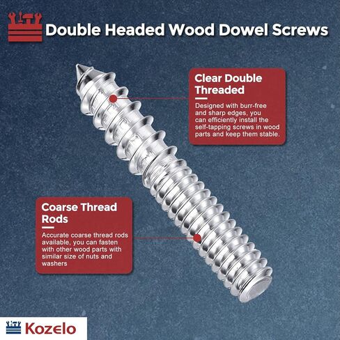 50pcs Hanger Bolts with Hex Nuts - [1/4"-20x1-1/2] Double Headed Wood Dowel Self Tapping Screw Assortment Kit for Furniture, Silvery Zinc Coating in Kuwait