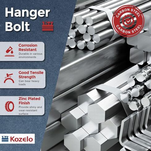 50pcs Hanger Bolts with Hex Nuts - [1/4"-20x1-1/2] Double Headed Wood Dowel Self Tapping Screw Assortment Kit for Furniture, Silvery Zinc Coating in Kuwait