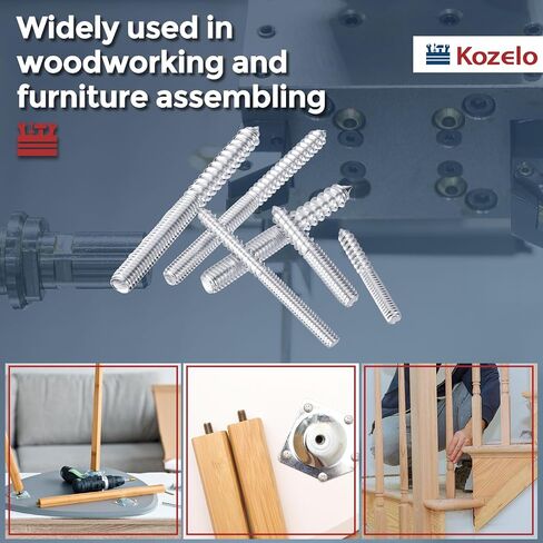 50pcs Hanger Bolts with Hex Nuts - [1/4"-20x1-1/2] Double Headed Wood Dowel Self Tapping Screw Assortment Kit for Furniture, Silvery Zinc Coating in Kuwait