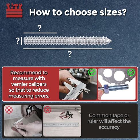 50pcs Hanger Bolts with Hex Nuts - [1/4"-20x1-1/2] Double Headed Wood Dowel Self Tapping Screw Assortment Kit for Furniture, Silvery Zinc Coating in Kuwait