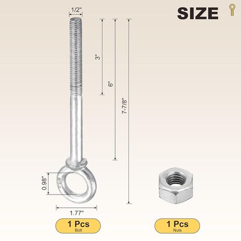 METALLIXITY Shoulder Eye Bolt (1/2"x6") 1Pcs, Carbon Steel Machinery Lifting Ring Threaded Eye Bolt - for Load Hoisting, White in Kuwait