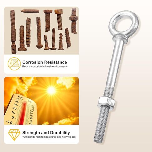 METALLIXITY Shoulder Eye Bolt (1/2"x6") 1Pcs, Carbon Steel Machinery Lifting Ring Threaded Eye Bolt - for Load Hoisting, White in Kuwait