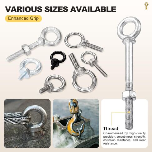 METALLIXITY Shoulder Eye Bolt (1/2"x6") 1Pcs, Carbon Steel Machinery Lifting Ring Threaded Eye Bolt - for Load Hoisting, White in Kuwait