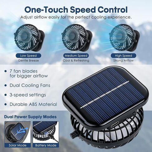 Solar Fan Hat, UPF 50+ Wide Brim Sun Hat with 2 Fans, Solar & USB Rechargeable, 3 Speeds for Fishing/Camping/Hiking/Gardening in Kuwait