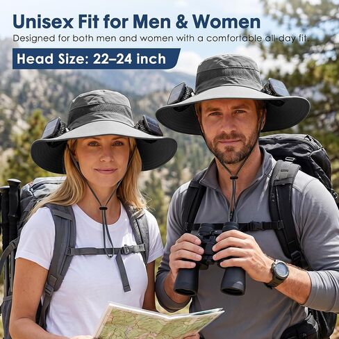 Solar Fan Hat, UPF 50+ Wide Brim Sun Hat with 2 Fans, Solar & USB Rechargeable, 3 Speeds for Fishing/Camping/Hiking/Gardening in Kuwait