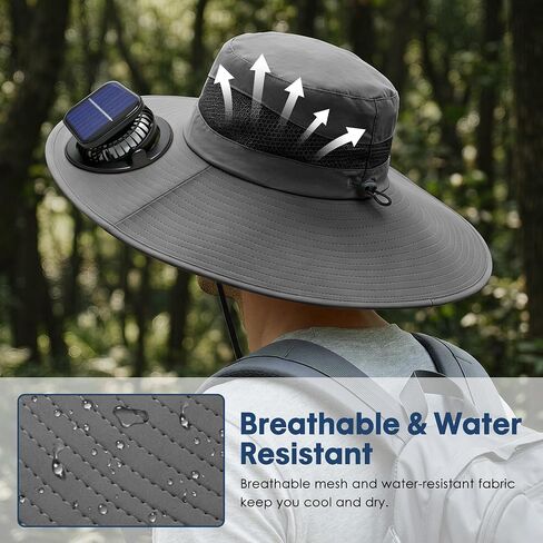 Solar Fan Hat, UPF 50+ Wide Brim Sun Hat with 2 Fans, Solar & USB Rechargeable, 3 Speeds for Fishing/Camping/Hiking/Gardening in Kuwait
