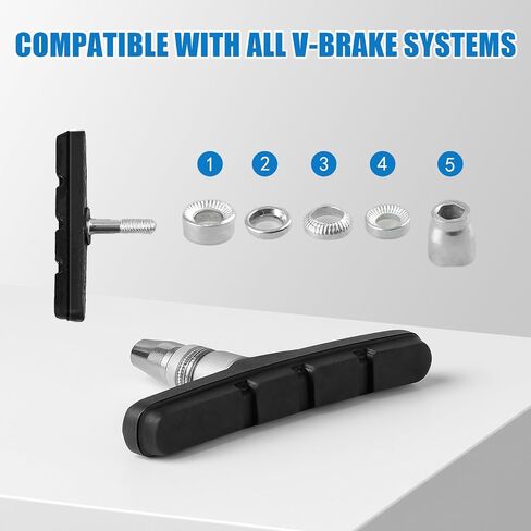 Bike Brakes Pads Set, 53mm for Mountain Bicycle Universal V-Brake Blocks with Hex Nut and Shims, No Noise No Skid in Kuwait