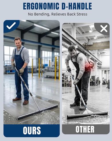 33.4" Large Floor Squeegee for Concrete, Heavy Duty Silicone Blade Squeegee for Floor, Ergonomic D-Handle with Anti-Splash Stainless Steel Curved Baffle for Warehouse Workshop Outdoor in Kuwait