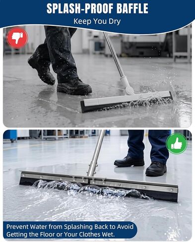 33.4" Large Floor Squeegee for Concrete, Heavy Duty Silicone Blade Squeegee for Floor, Ergonomic D-Handle with Anti-Splash Stainless Steel Curved Baffle for Warehouse Workshop Outdoor in Kuwait