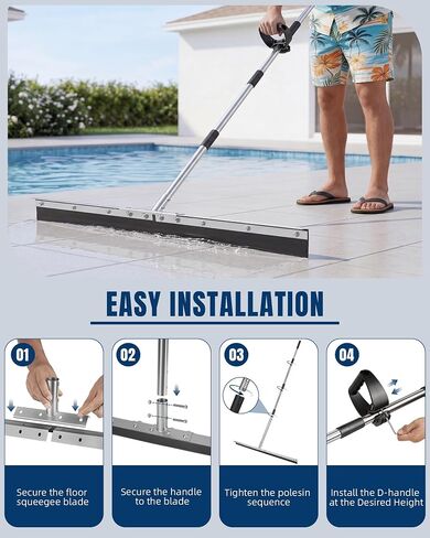 33.4" Large Floor Squeegee for Concrete, Heavy Duty Silicone Blade Squeegee for Floor, Ergonomic D-Handle with Anti-Splash Stainless Steel Curved Baffle for Warehouse Workshop Outdoor in Kuwait