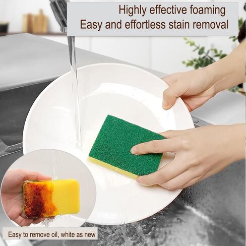 12-Pack Anti-Scratch Kitchen Sponges – Durable Dish Sponges for Dishes, Pots, and Pans, Perfect for Cleaning Stainless Steel, Dishwashing, and More, Green & Yellow in Kuwait