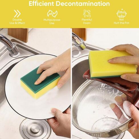 12-Pack Anti-Scratch Kitchen Sponges – Durable Dish Sponges for Dishes, Pots, and Pans, Perfect for Cleaning Stainless Steel, Dishwashing, and More, Green & Yellow in Kuwait