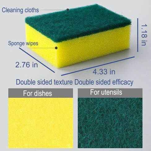 12-Pack Anti-Scratch Kitchen Sponges – Durable Dish Sponges for Dishes, Pots, and Pans, Perfect for Cleaning Stainless Steel, Dishwashing, and More, Green & Yellow in Kuwait