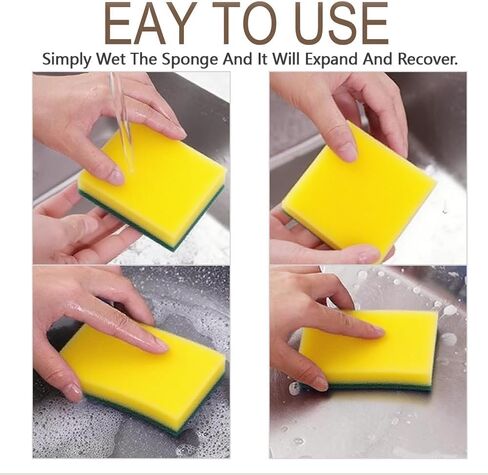 12-Pack Anti-Scratch Kitchen Sponges – Durable Dish Sponges for Dishes, Pots, and Pans, Perfect for Cleaning Stainless Steel, Dishwashing, and More, Green & Yellow in Kuwait