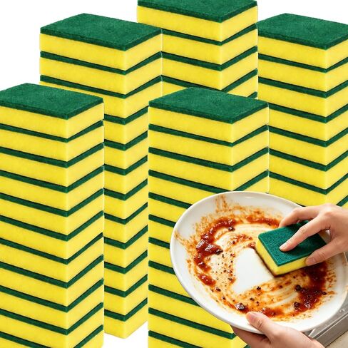 12Pcs Dish Sponge Scrubber, Kitchen Sponges for Cleaning, Sponge Scrub Cloth, Multi-Surface Safe Non-Scratch Dishwashing Sponge, Suitable for Dishes, Pots, Pans, Countertops and Bathroom Cleaning in Kuwait