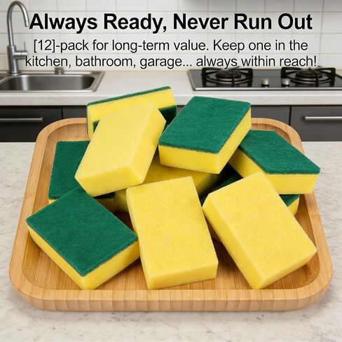 12Pcs Dish Sponge Scrubber, Kitchen Sponges for Cleaning, Sponge Scrub Cloth, Multi-Surface Safe Non-Scratch Dishwashing Sponge, Suitable for Dishes, Pots, Pans, Countertops and Bathroom Cleaning in Kuwait