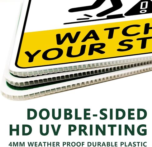 2PC Watch Your Step Sign with Metal Stakes, 12.6"x9.4" - Corrugated Plastic Double Sided - Caution Please Watch Your Step Sign Outdoor in Kuwait