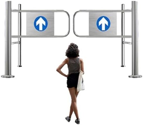 Industrial Metal Swing Safety Gate with Guardrail, Universal Stainless Steel Barrier for Secure Entry in Supermarkets, Libraries, and Stores in Kuwait