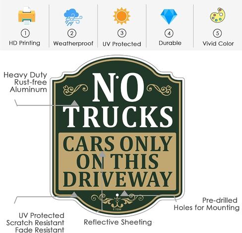 No Trucks Allowed Cars Only On This Driveway Sign Private Notice for Parking Lots Road 12" x 10" With 35" Long Metal Stake Stand Aluminum Outdoor Use Yard Business Home in Kuwait