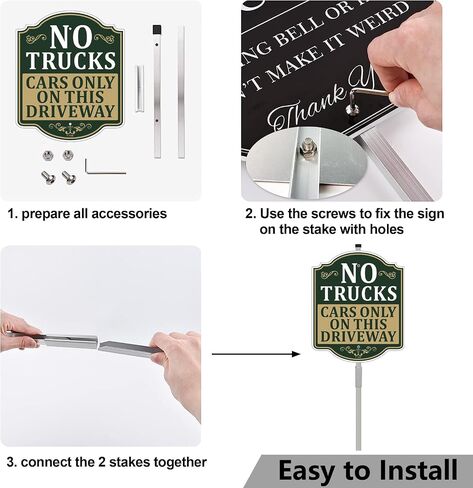 No Trucks Allowed Cars Only On This Driveway Sign Private Notice for Parking Lots Road 12" x 10" With 35" Long Metal Stake Stand Aluminum Outdoor Use Yard Business Home in Kuwait