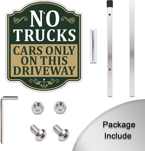 No Trucks Allowed Cars Only On This Driveway Sign Private Notice for Parking Lots Road 12" x 10" With 35" Long Metal Stake Stand Aluminum Outdoor Use Yard Business Home in Kuwait