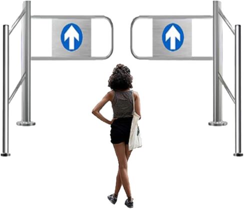 Industrial Metal Swing Safety Gate with Stainless Steel Guardrail - Secure Supermarket, Library & Store Entrance Barrier, Universal Fit (Silver-B, 130x100cm) in Kuwait