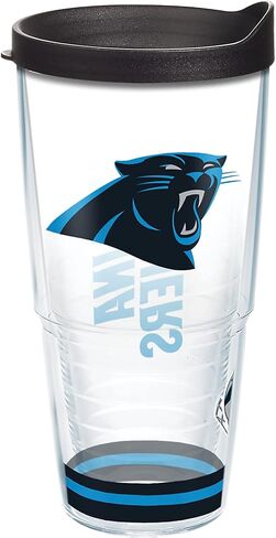 كوب Tervis مصنوع في الولايات المتحدة الأمريكية بجدار مزدوج NFL Carolina Panthers Arctic معزول يحافظ على المشروبات باردة وساخنة، 24oz، شفاف in Kuwait