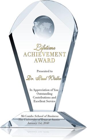 جائزة الإنجاز مدى الحياة Crystal Engrav المخصصة، مخصصة مع اسم المستلم ورسالة الجائزة، جائزة تقدير الشركة الفريدة من نوعها من Crystal (M - 8.5") in Kuwait