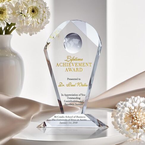 جائزة الإنجاز مدى الحياة Crystal Engrav المخصصة، مخصصة مع اسم المستلم ورسالة الجائزة، جائزة تقدير الشركة الفريدة من نوعها من Crystal (M - 8.5") in Kuwait